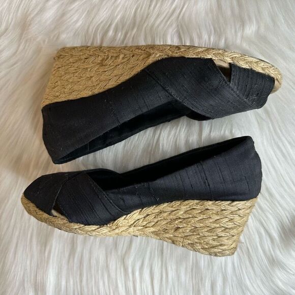 Lauren Ralph Lauren Cecilia Espadrille Black Peep Toe 2" Wedge Size 5 - Picture 9 of 10